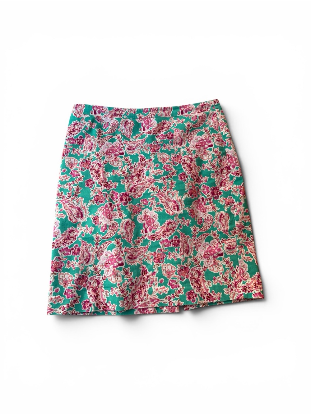J. Crew Teal and Pink Paisley Pencil Skirt